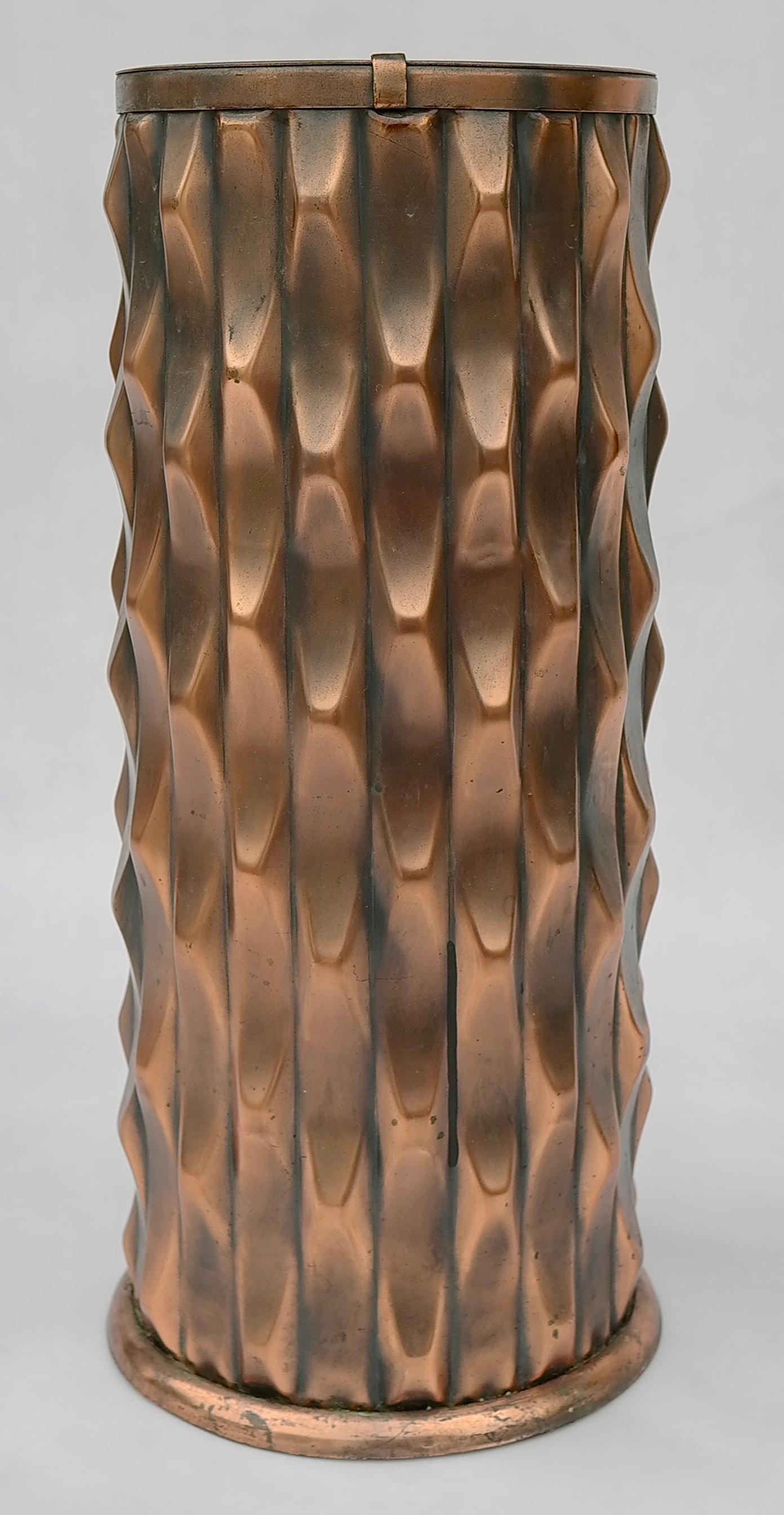 Midcentury Geometric art shaped umbrella stand in copper, 1960s.