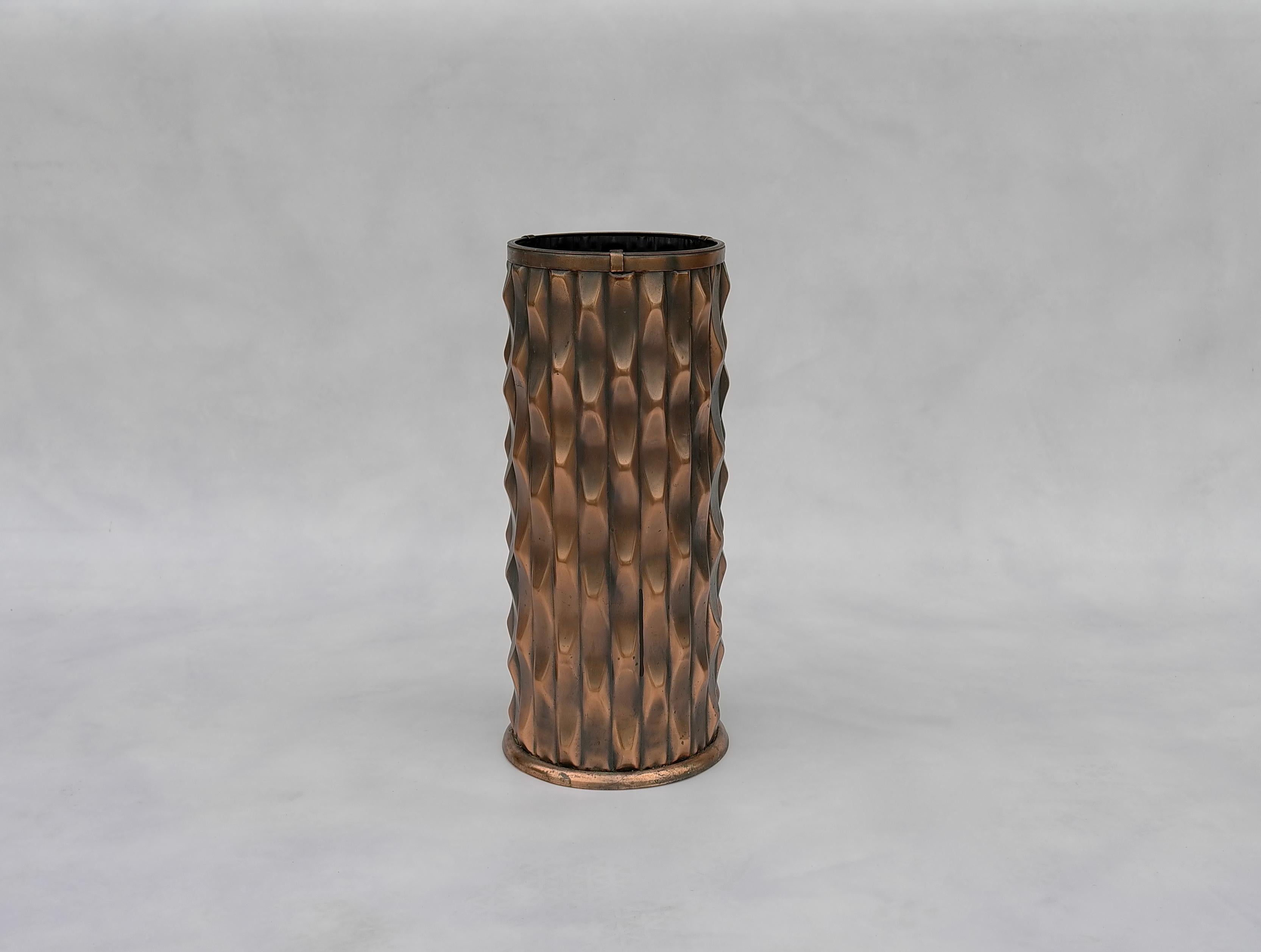 French Midcentury Geometric Art Shaped Umbrella Stand in Copper, 1960s For Sale