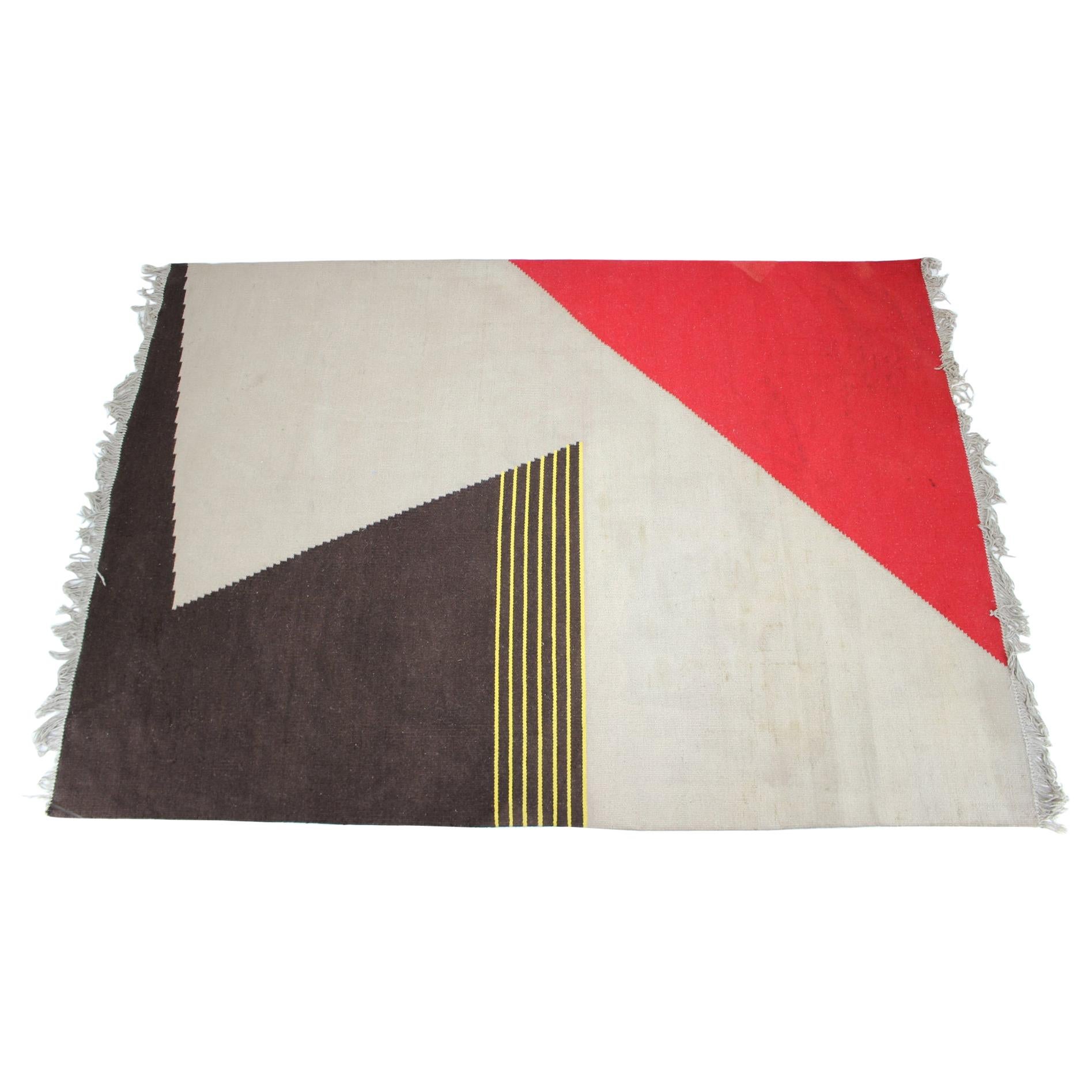 Midcentury Geometric Avantgarde Kilim Carpet in Style of Antonín Kybal, 1950s For Sale