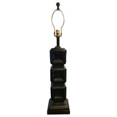 Vintage Mid Century Geometric F.A.I.P Style Black Plaster Lamp