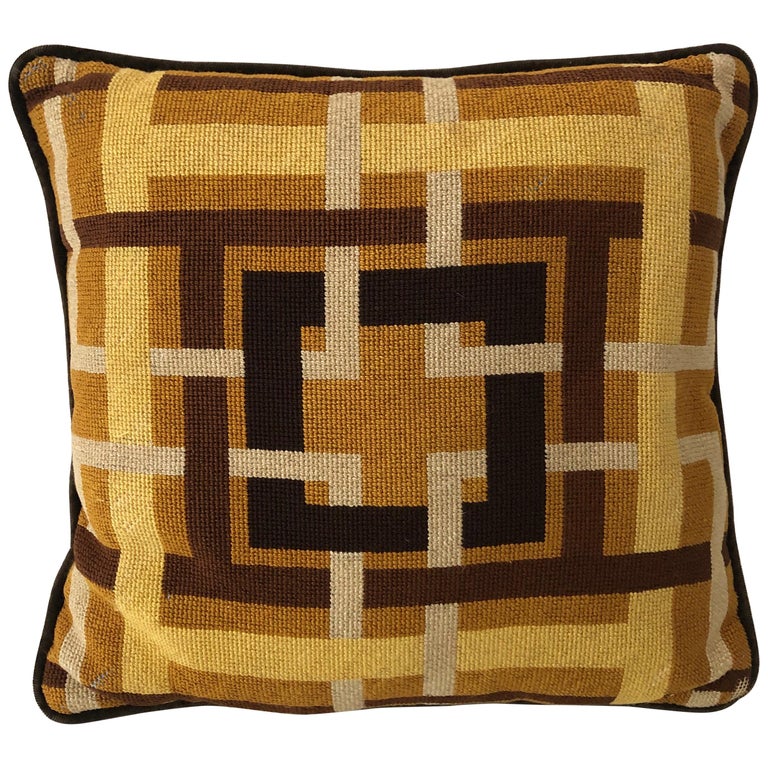 Midcentury Geometric Grid Needlepoint Pillow at 1stDibs