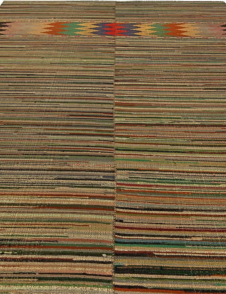 Mid-Century Modern Midcentury Geometric Handmade Wool American Rag Rug in Red, Blue, Brown, Yellow