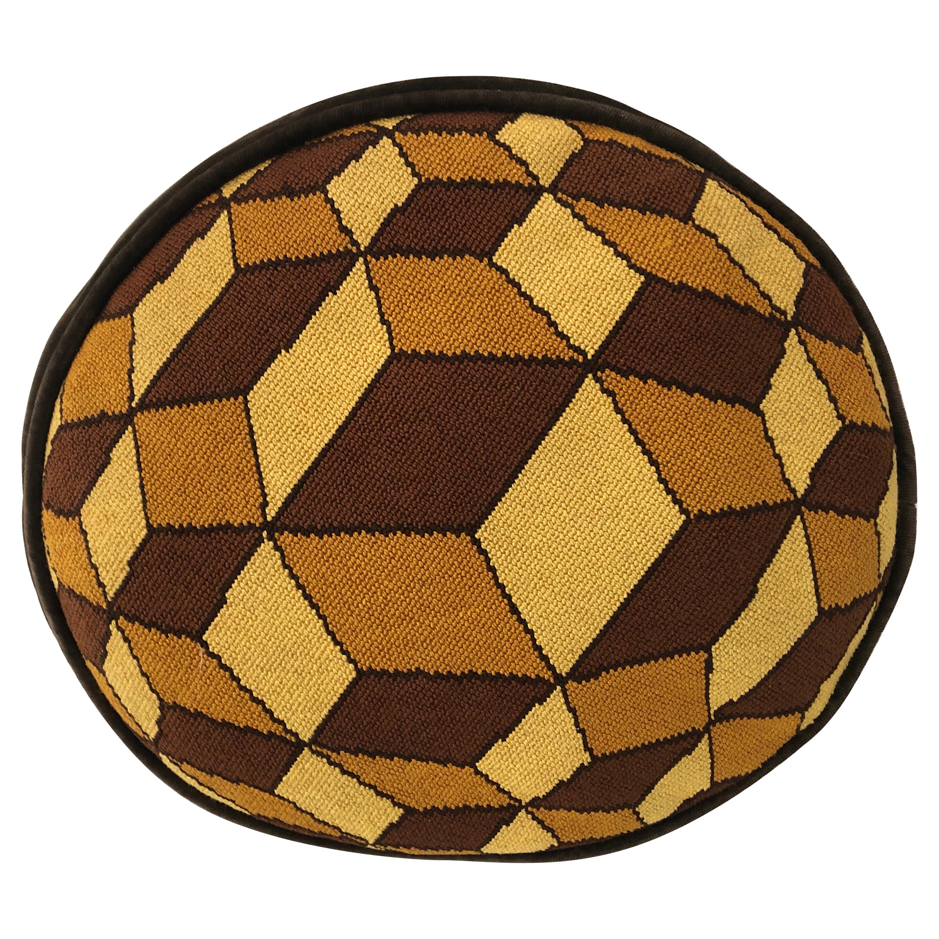 Midcentury Geometric Oval Needlepoint Pillow