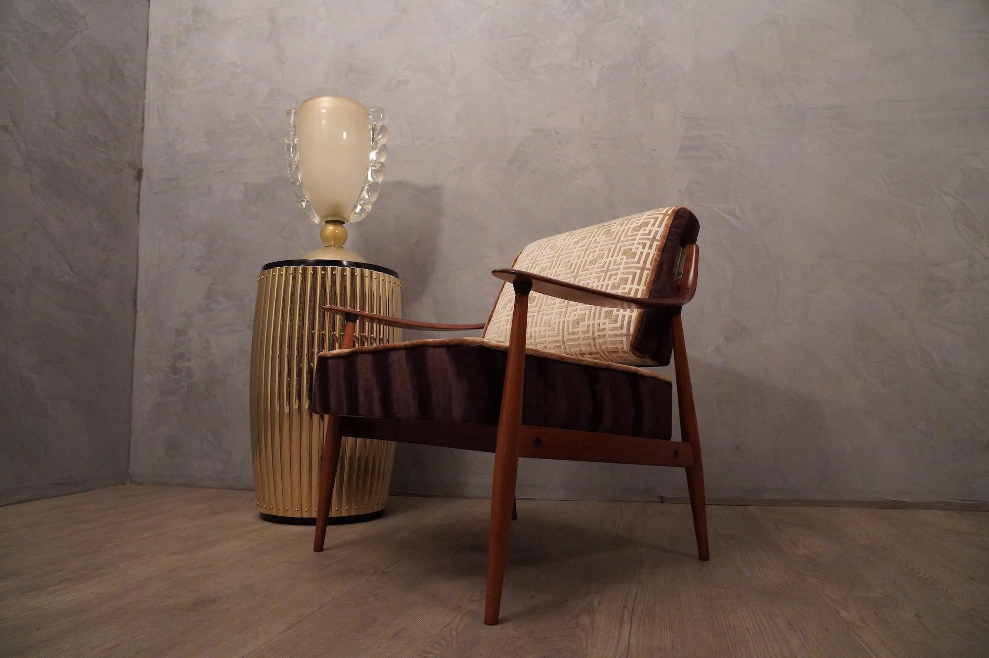 Mid-20th Century Midcentury Geometric Velvet Italian Armchair, 1950 For Sale