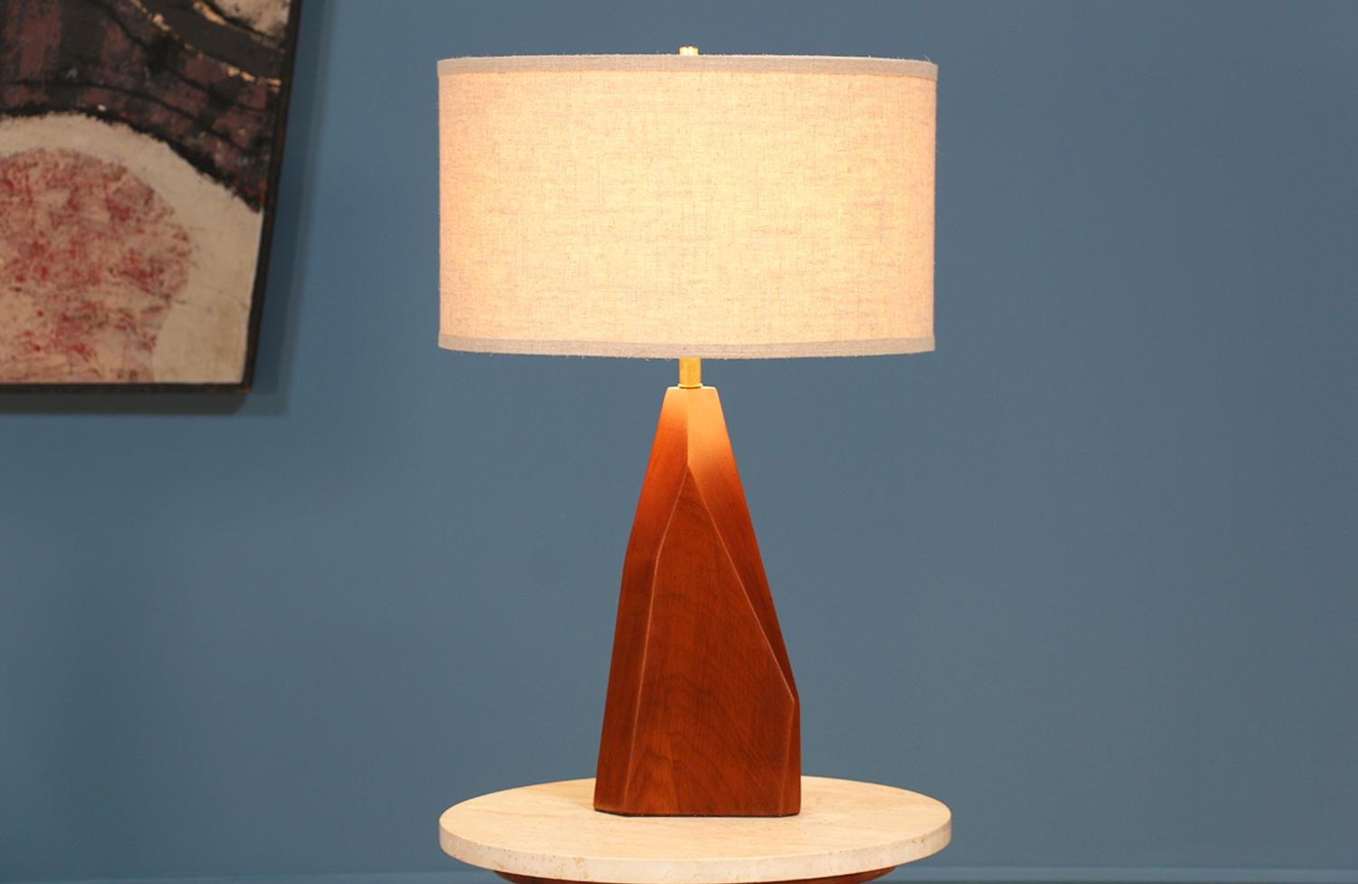 Mid-Century Modern Midcentury Geometric Walnut Table Lamp