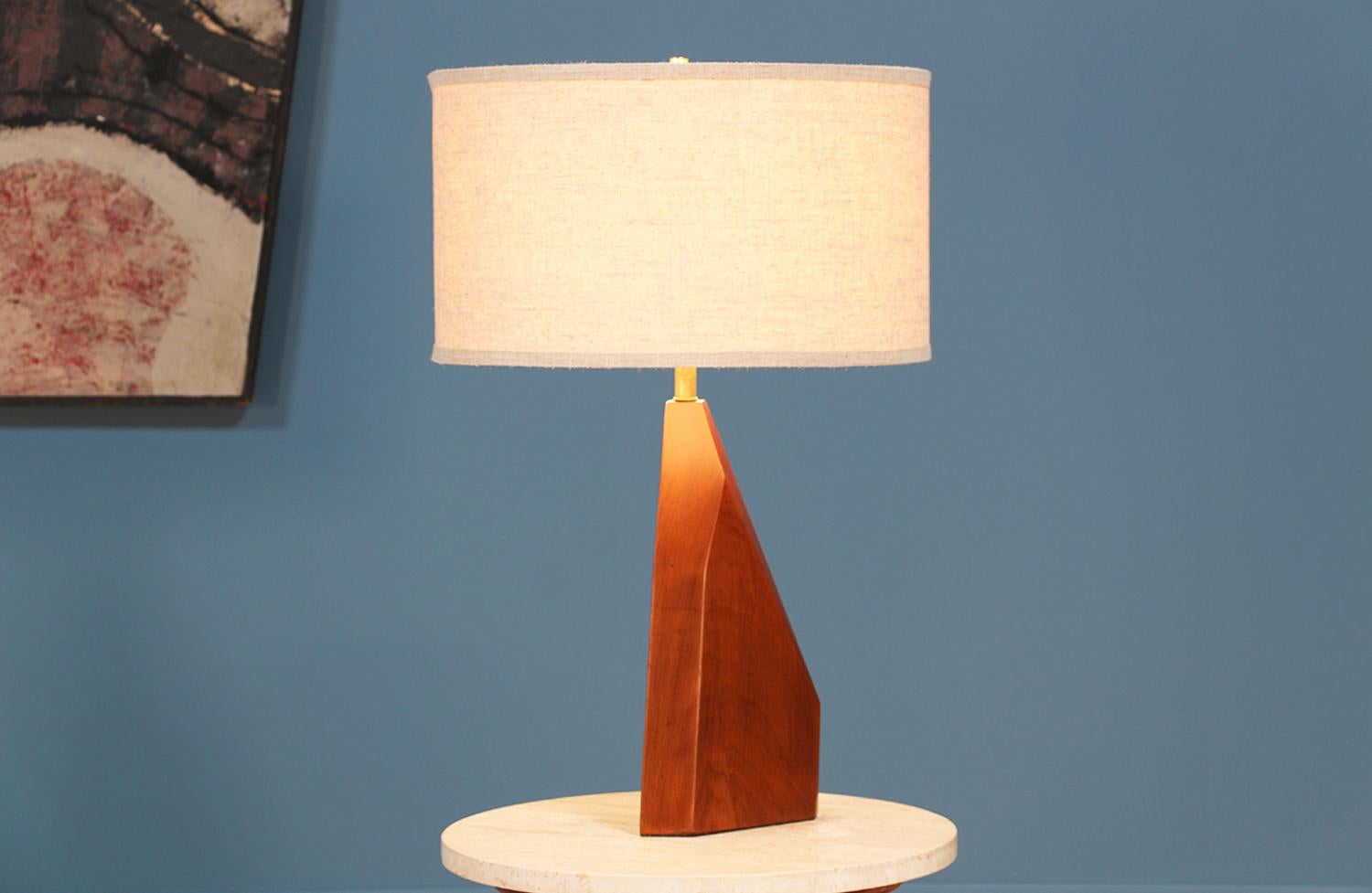 American Midcentury Geometric Walnut Table Lamp