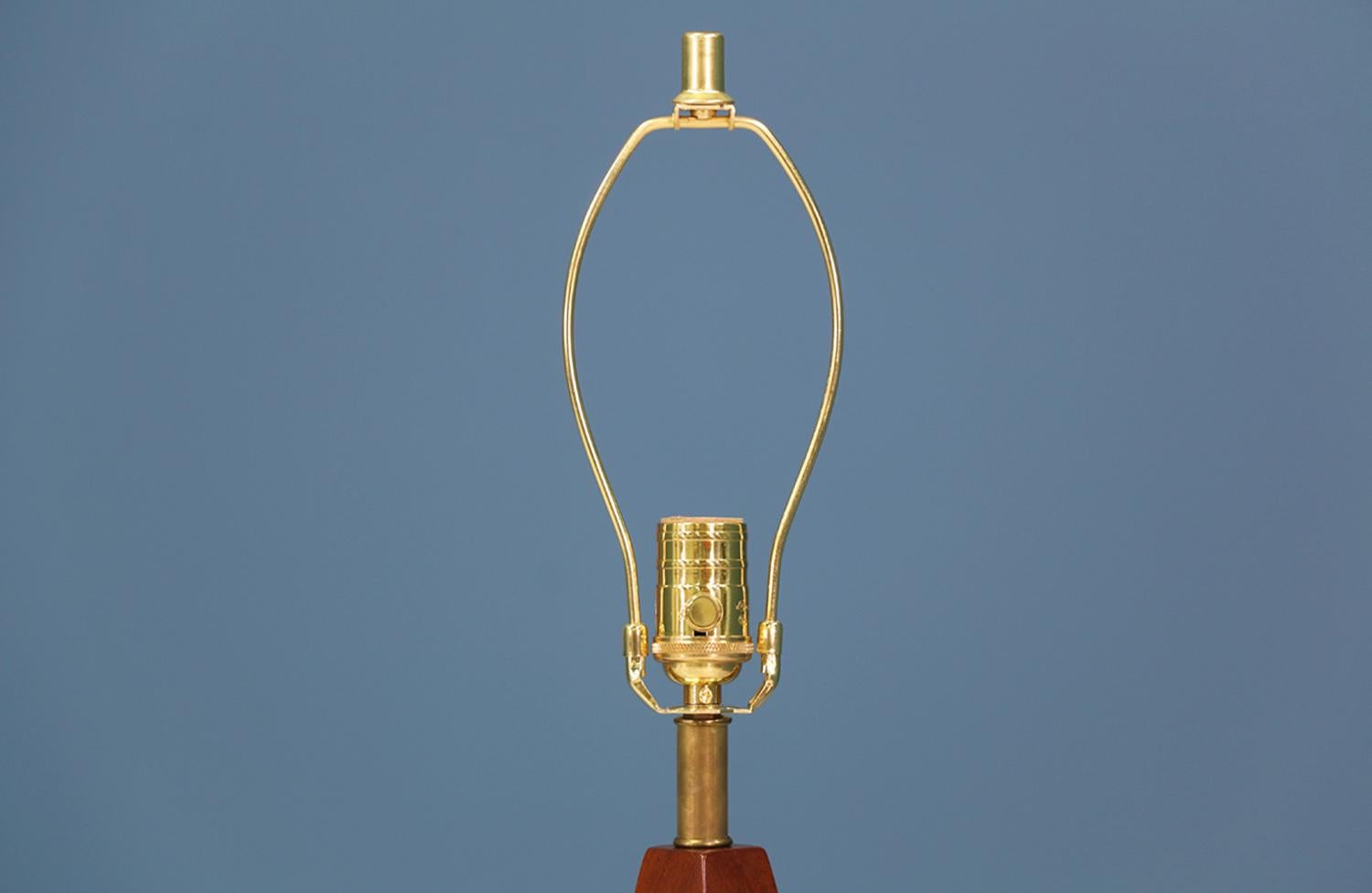 Brass Midcentury Geometric Walnut Table Lamp