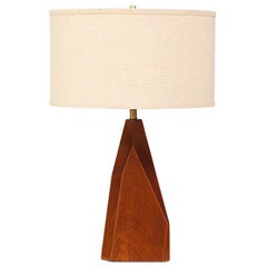 Midcentury Geometric Walnut Table Lamp