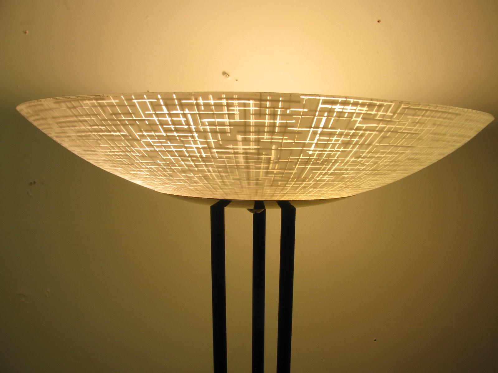 Mid Century Modern Gerald Thurston Torchiere Lamp with Glass Dish Shade