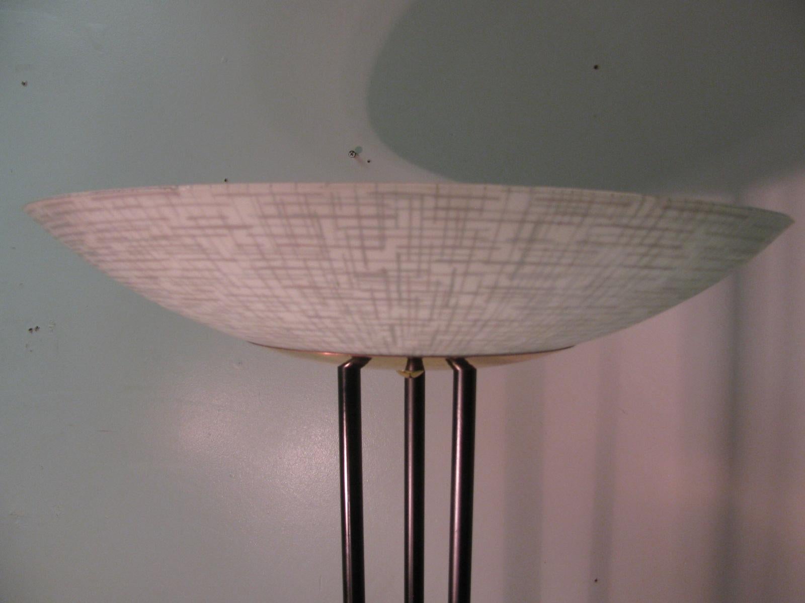 Mid Century Modern Gerald Thurston Torchiere Lamp with Glass Dish Shade