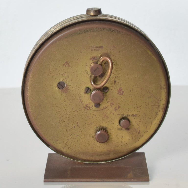 Midcentury German Brass Alarm Clock Elegant Miniature Wind Up Seth Thomas 1950s For Sale at 1stDibs