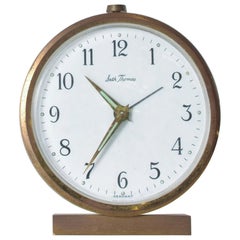 Midcentury German Brass Alarm Clock Elegant Miniature Wind Up Seth Thomas 1950s