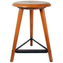 Midcentury German Beechwood and Iron Industrial Work Stool AMA Schemel, 1950s