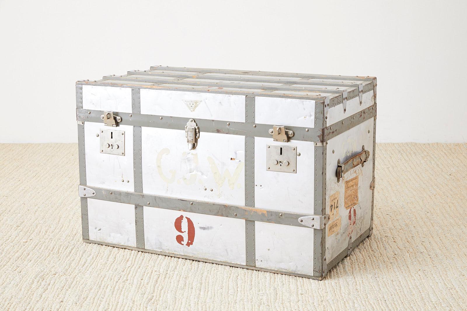 Rare and historic Mid-Century Modern German steamer trunk made by Benno Marstaller in Munich, Germany. Interestingly this trunk belonged to George Jurgen Wittenstein (1919-2015) who was part of the 