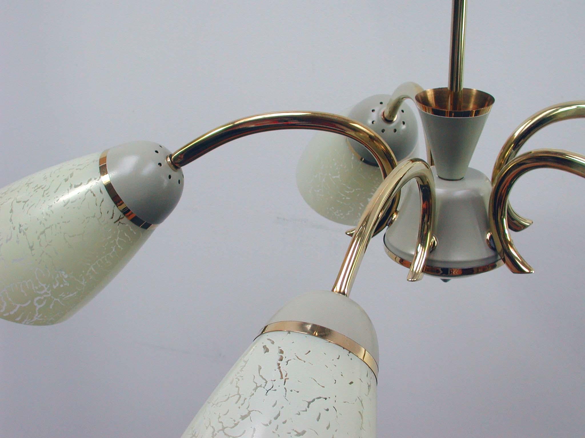 Midcentury German Brass and Glass Sputnik 5-Light Chandelier, 1950s For Sale 2