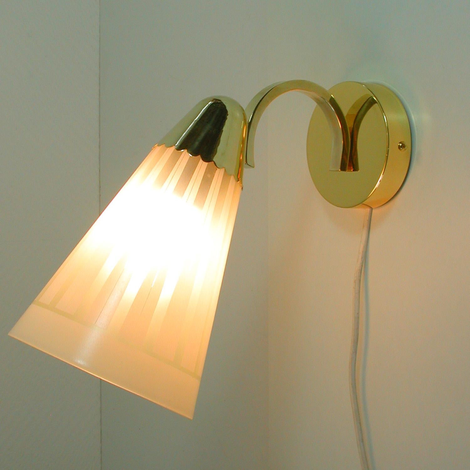 Midcentury German Brass and Glass Wall Light Sconce 1950s For Sale 5