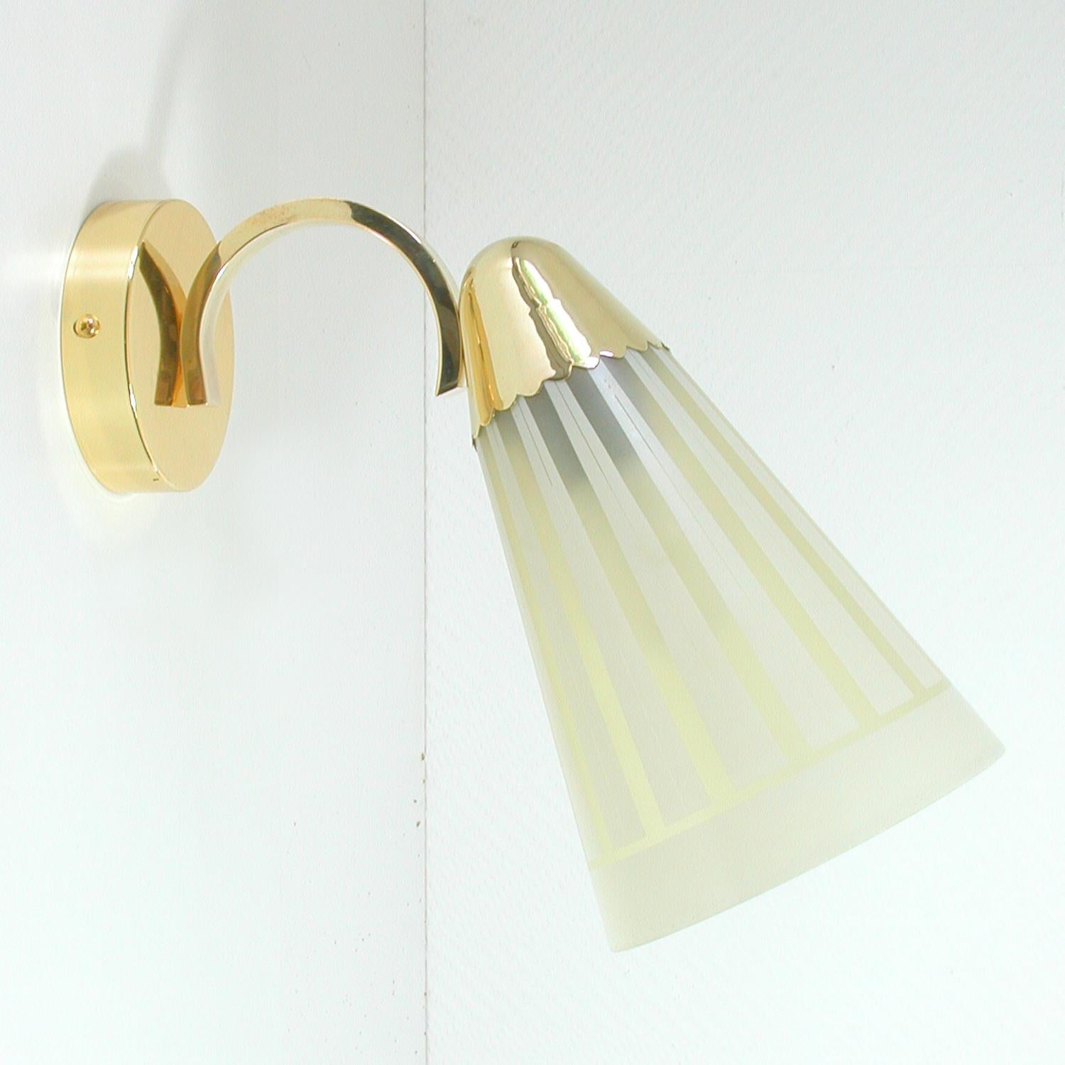 Mid-Century Modern Midcentury German Brass and Glass Wall Light Sconce 1950s For Sale