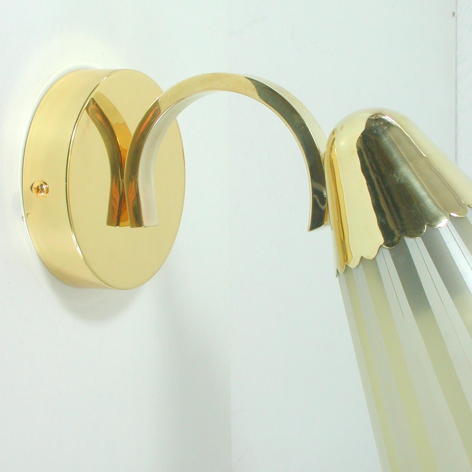 Mid-20th Century Midcentury German Brass and Glass Wall Light Sconce 1950s For Sale