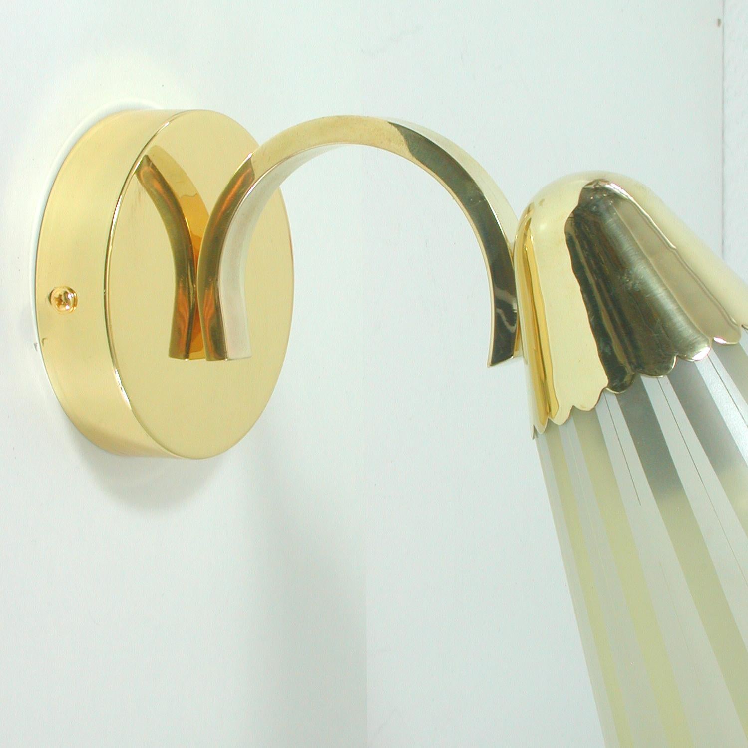 Mid-20th Century Midcentury German Brass and Glass Wall Light Sconce 1950s For Sale