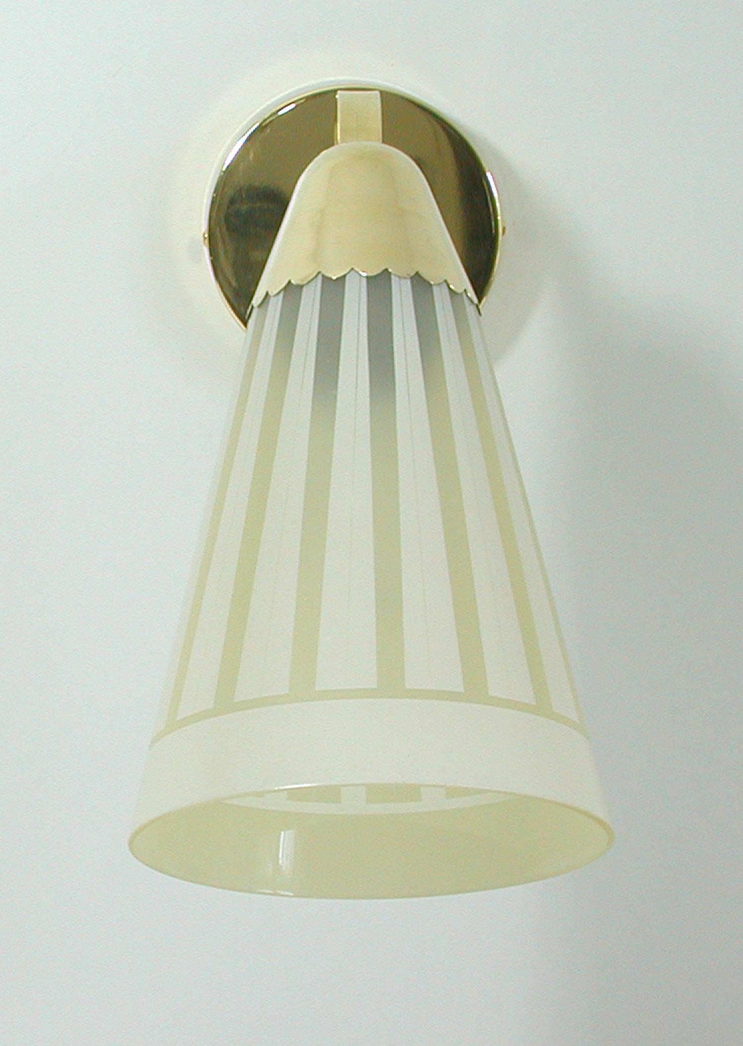 Midcentury German Brass and Glass Wall Light Sconce 1950s For Sale 2