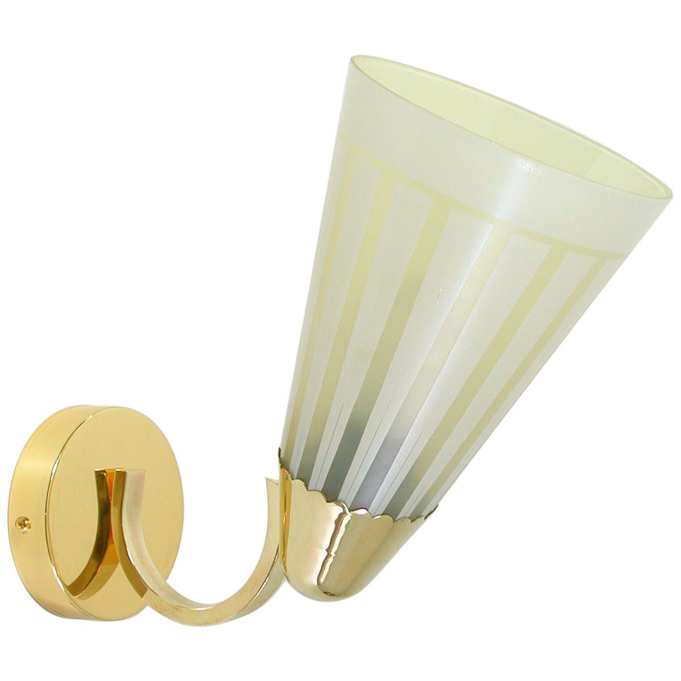 Midcentury German Brass and Glass Wall Light Sconce 1950s For Sale