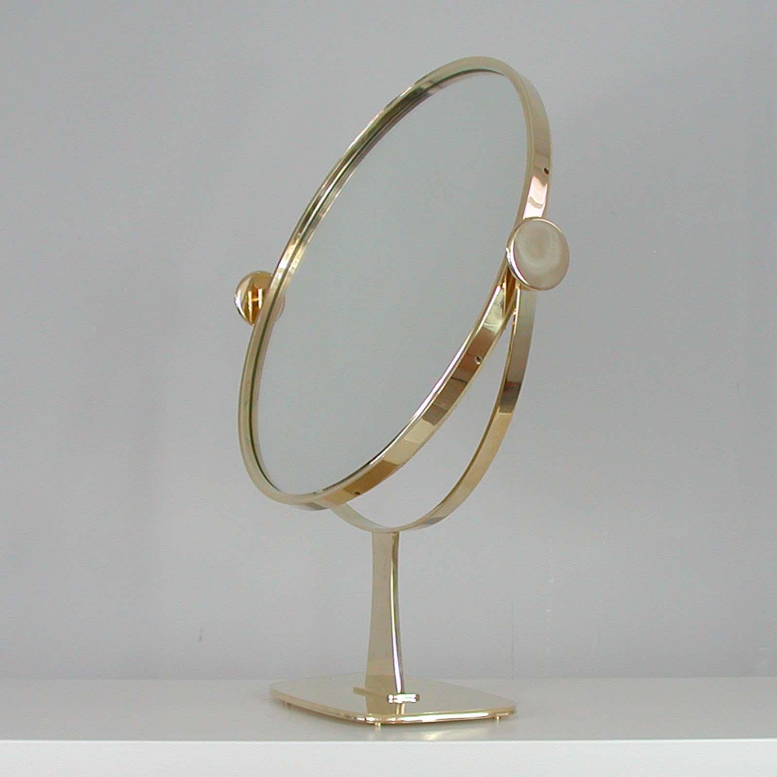 Mid-20th Century Midcentury German Brass Table Mirror by Vereinigte Werkstätten München, 1960s For Sale