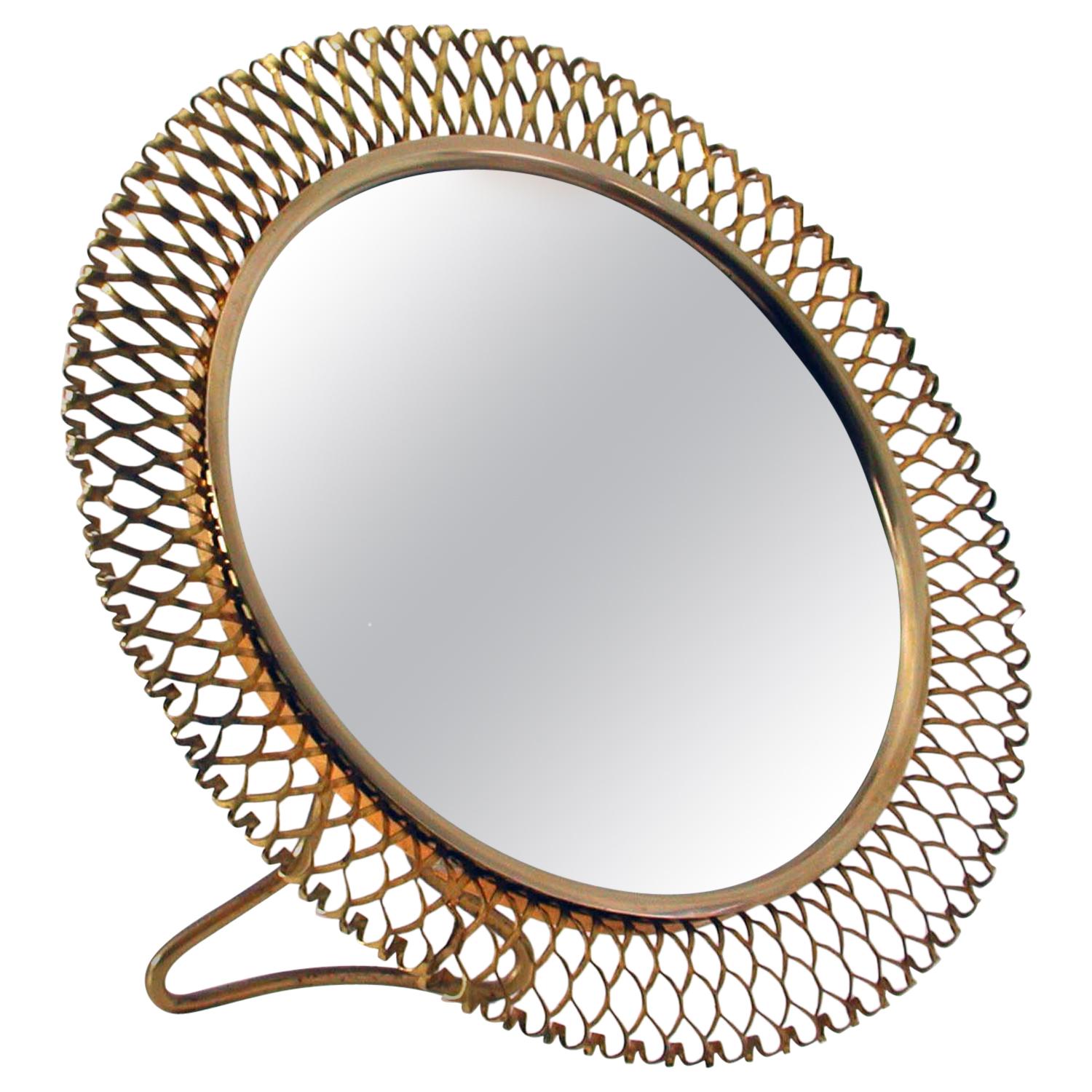 Midcentury German Brass Vanity Table Mirror Vereinigte Werkstätten Munich