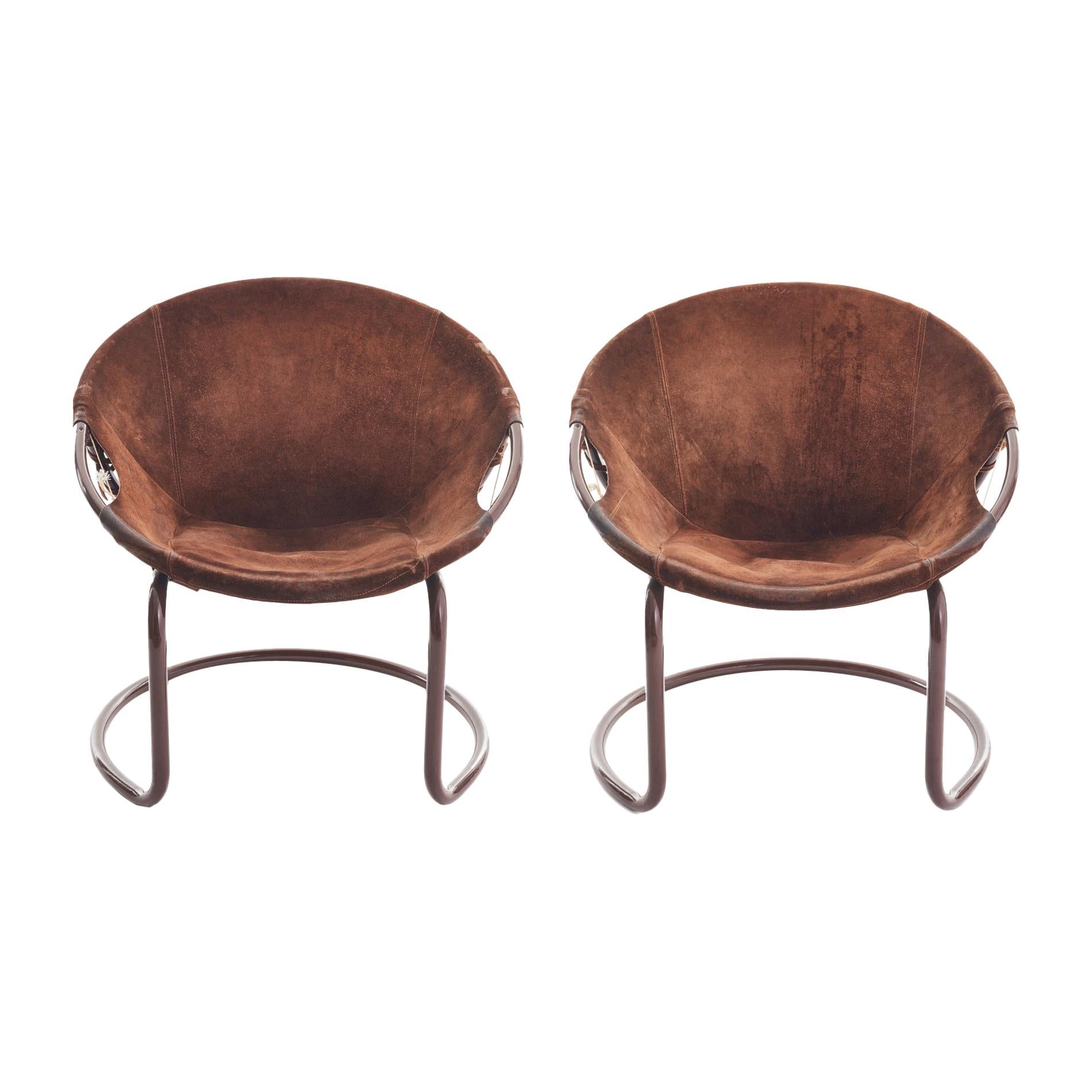 Midcentury German Circle Chairs by Lusch Erzeugnis in Suede