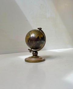 Midcentury German Clock Brass World Globe Form Desk Timepiece by EUROPA