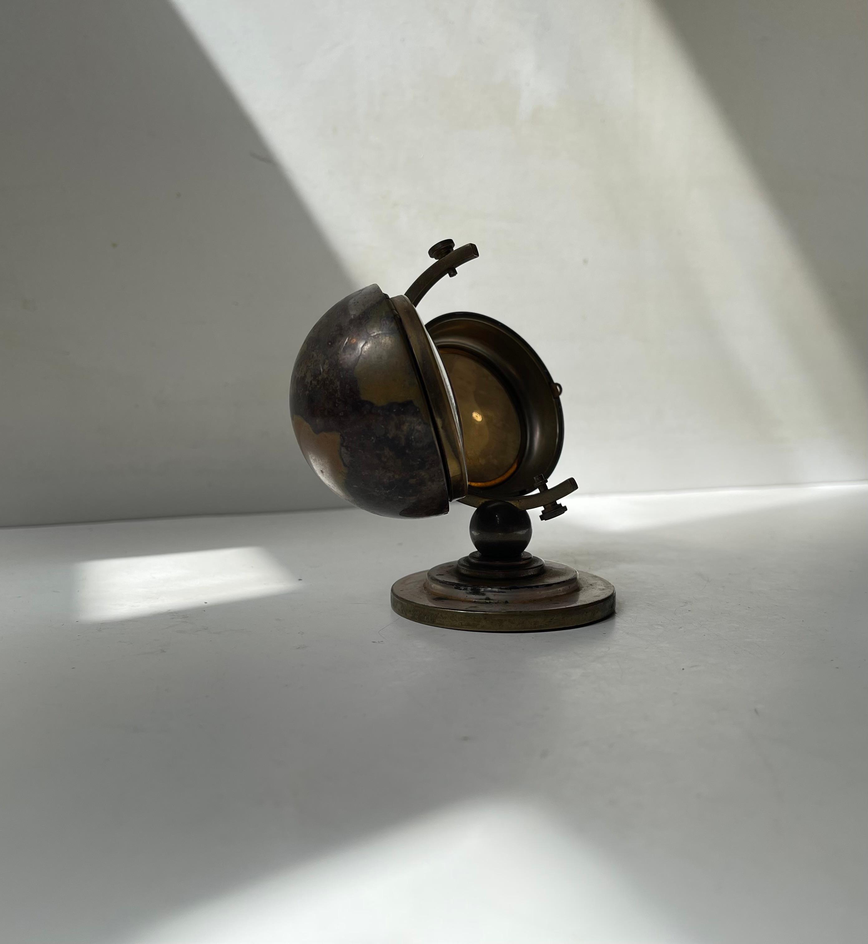 Mid-Century Modern Midcentury German Clock Brass World Globe Form Desk Timepiece by EUROPA