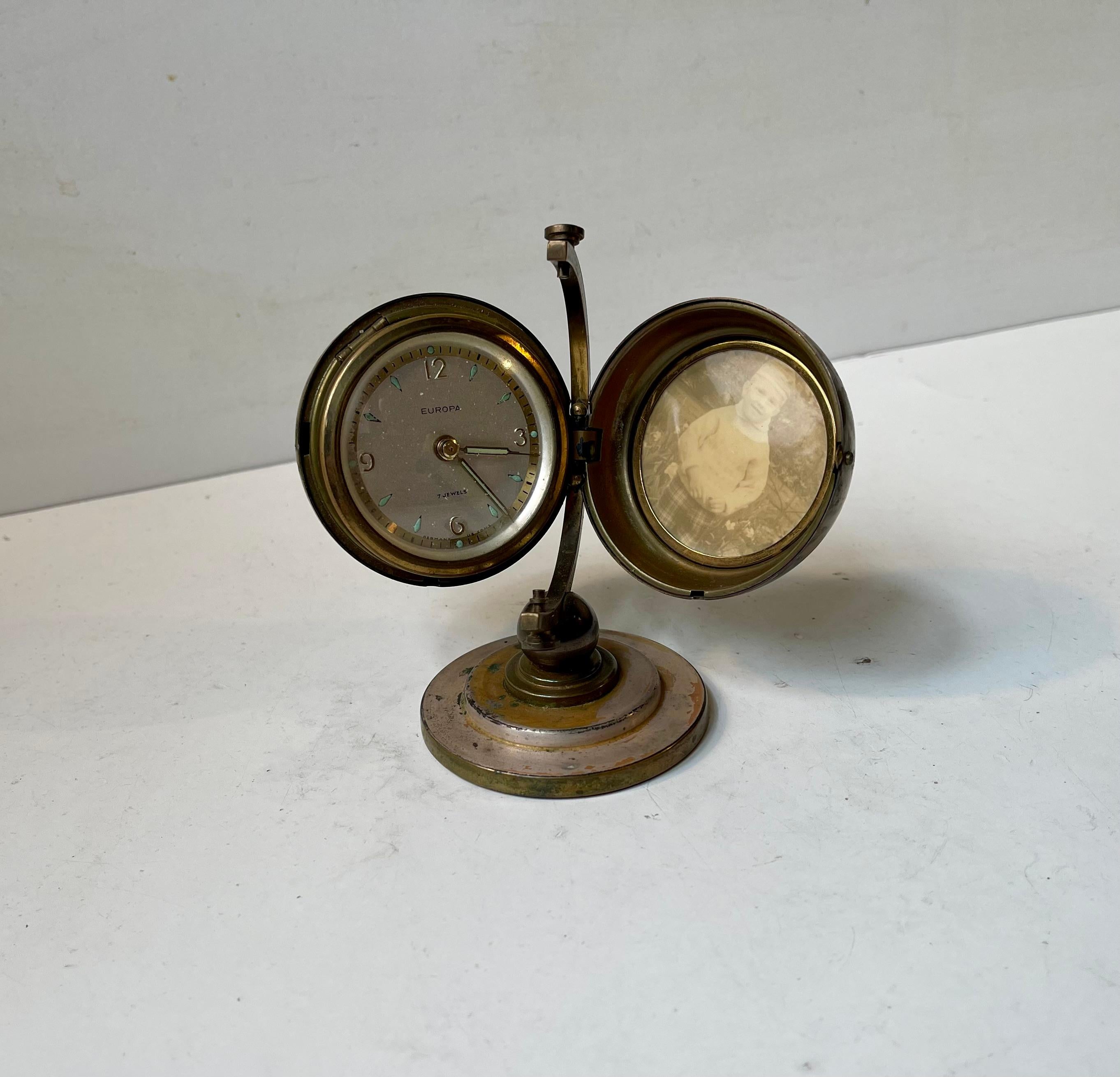 20th Century Midcentury German Clock Brass World Globe Form Desk Timepiece by EUROPA