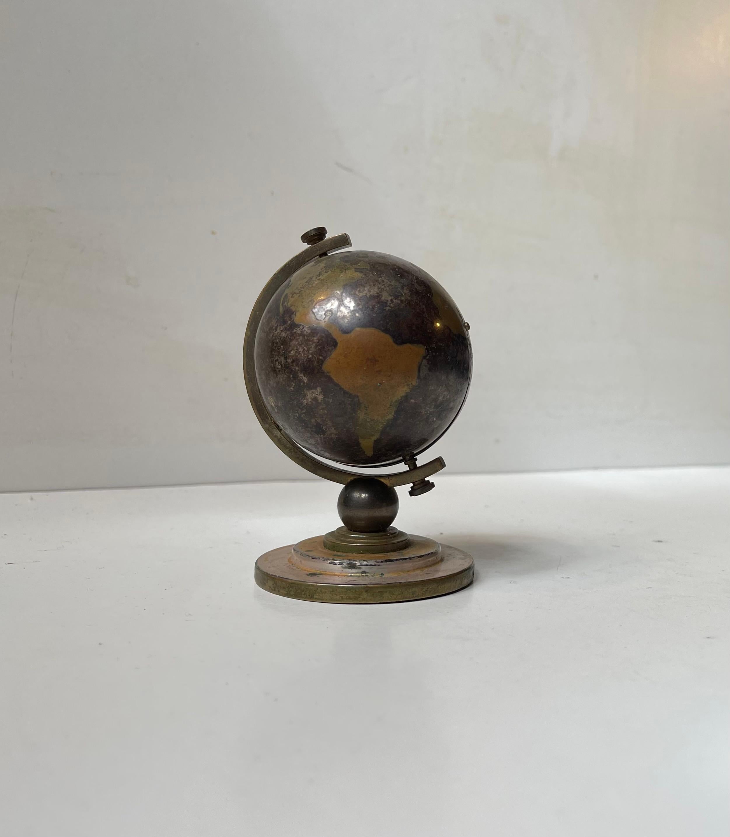 Midcentury German Clock Brass World Globe Form Desk Timepiece by EUROPA 2