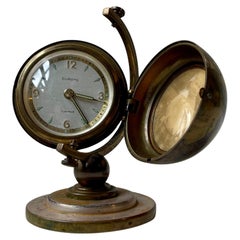 Midcentury German Clock Brass World Globe Form Desk Timepiece by EUROPA