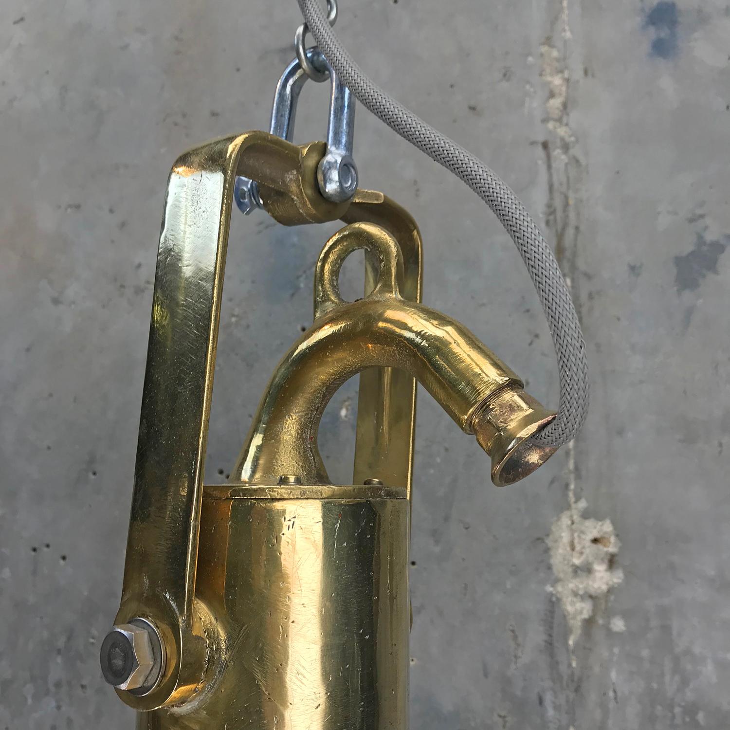 Midcentury German Copper, Brass and Glass Industrial Marine Pendant Light 3