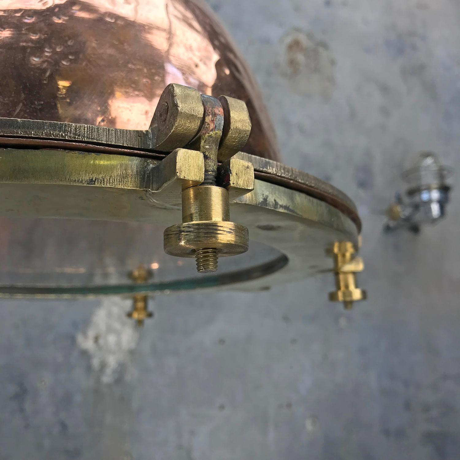 Midcentury German Copper, Brass and Glass Industrial Marine Pendant Light 6