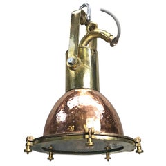 Midcentury German Copper, Brass and Glass Industrial Marine Pendant Light