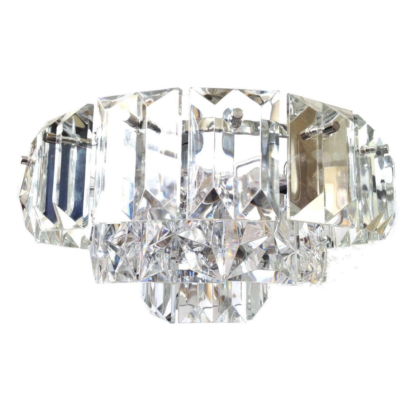 German Mid-century crystal Kinkeldey Flush Mount/Chandelier. This Flush Mount/Chandelier was made during the 1970s in Germany by Kinkeldey.
This fixture is composed by 30 units of crystals and chromed metal structure. 
Kinkeldey-Leuchten was located