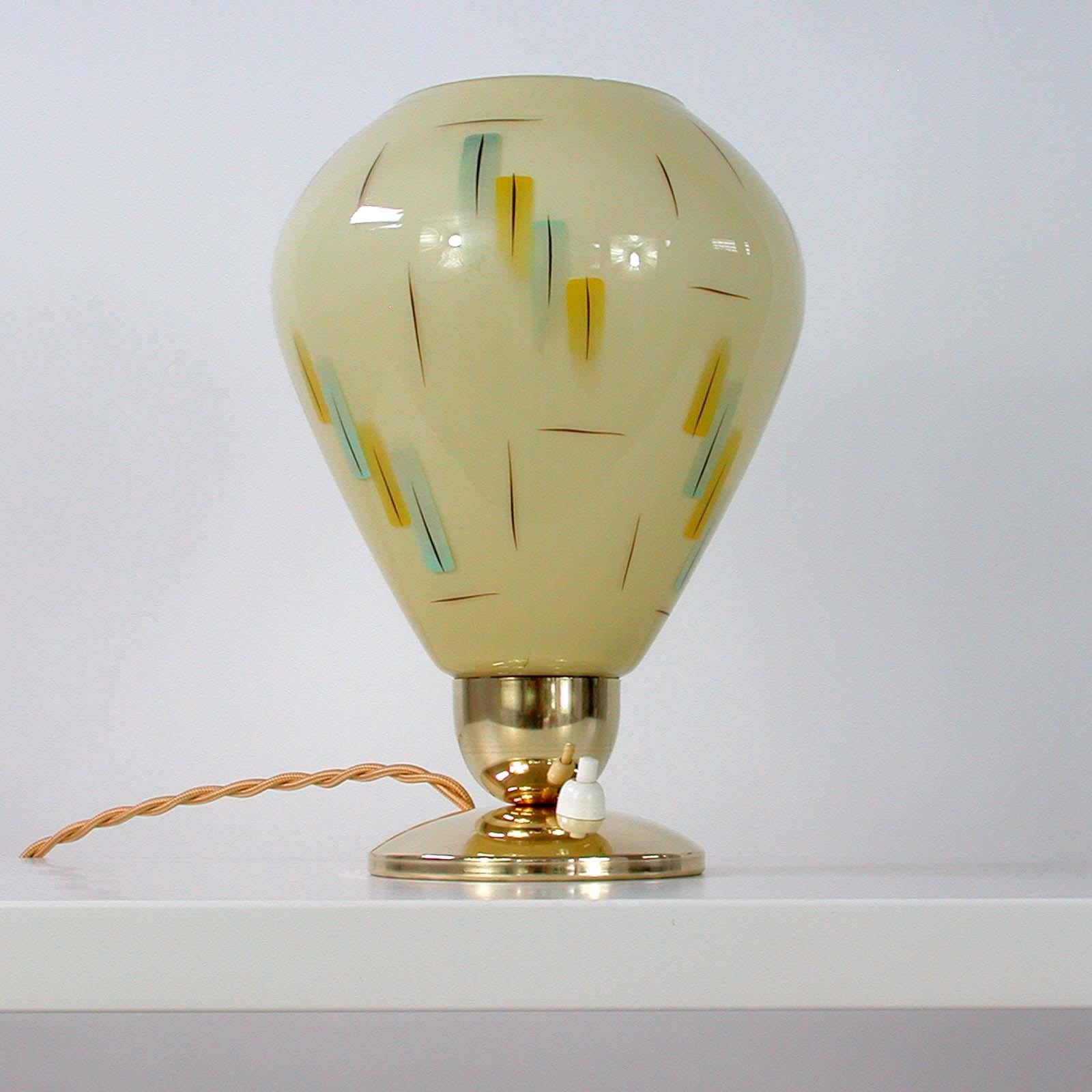 Mid-Century Modern Midcentury German Glass and Brass Table Lamp, 1950s