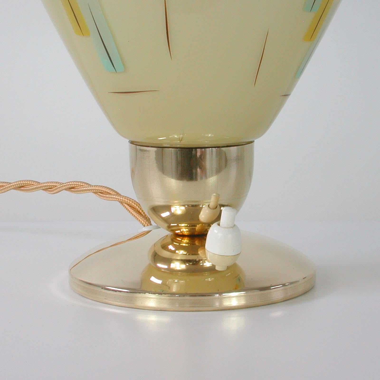 Mid-20th Century Midcentury German Glass and Brass Table Lamp, 1950s