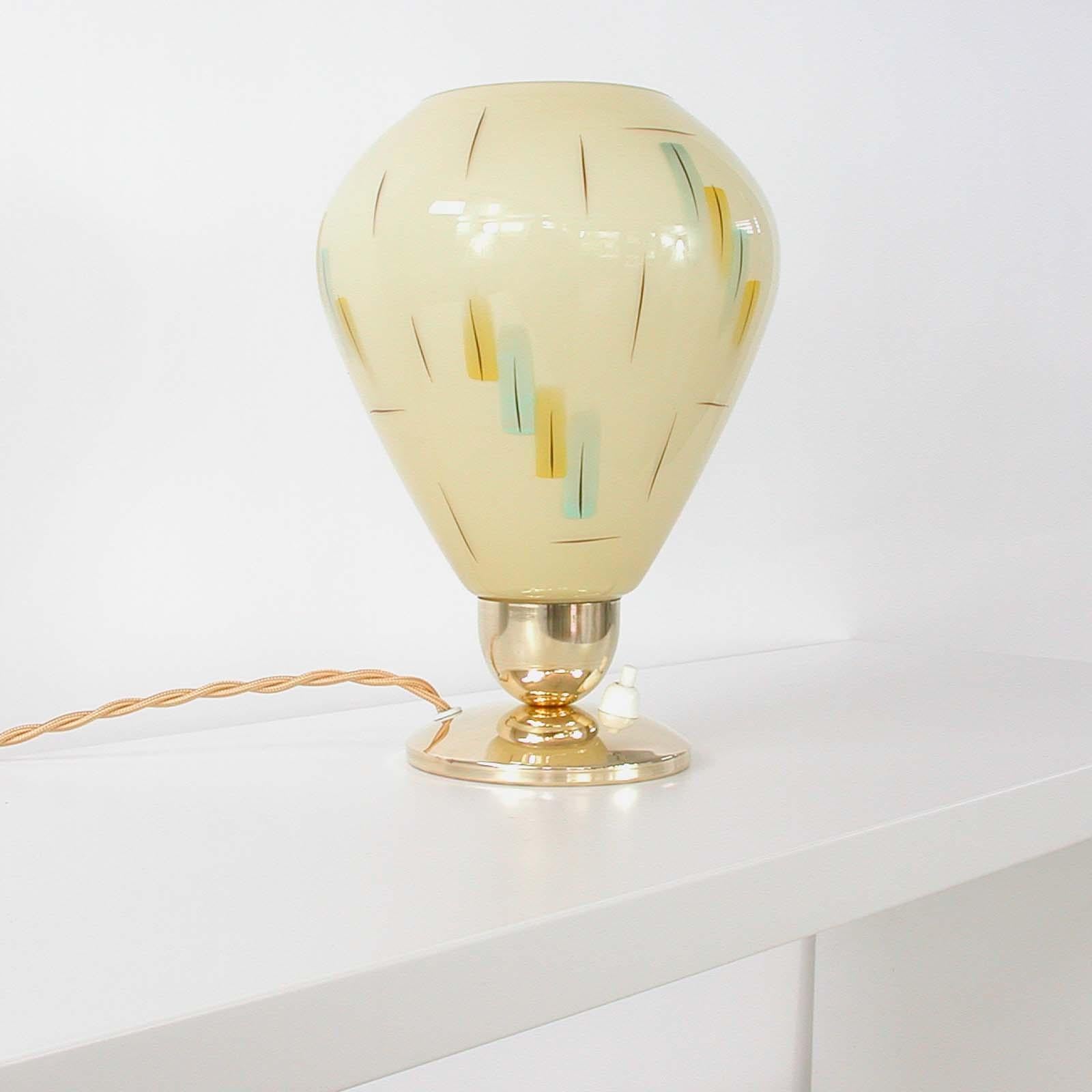 Midcentury German Glass and Brass Table Lamp, 1950s 1