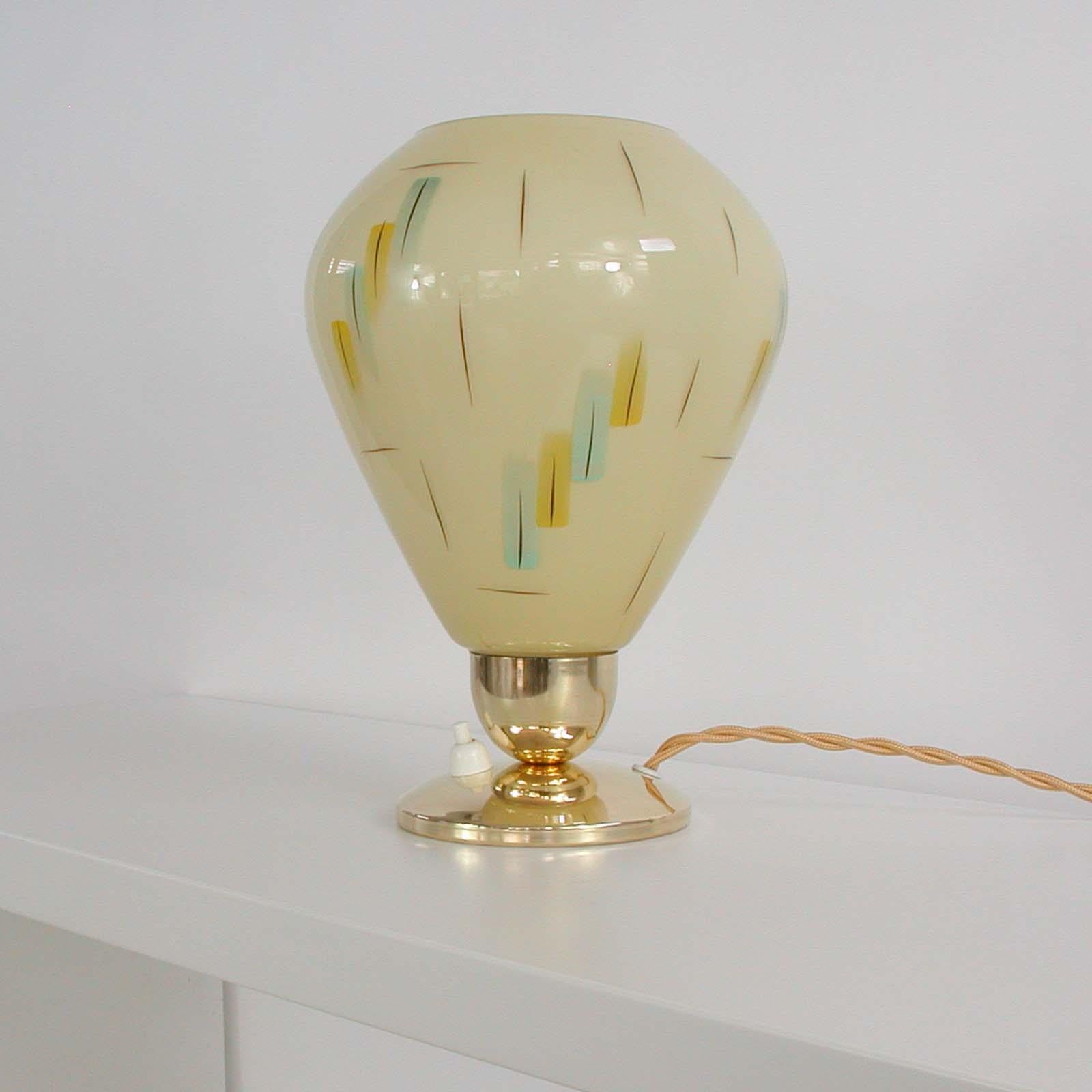 Midcentury German Glass and Brass Table Lamp, 1950s 2