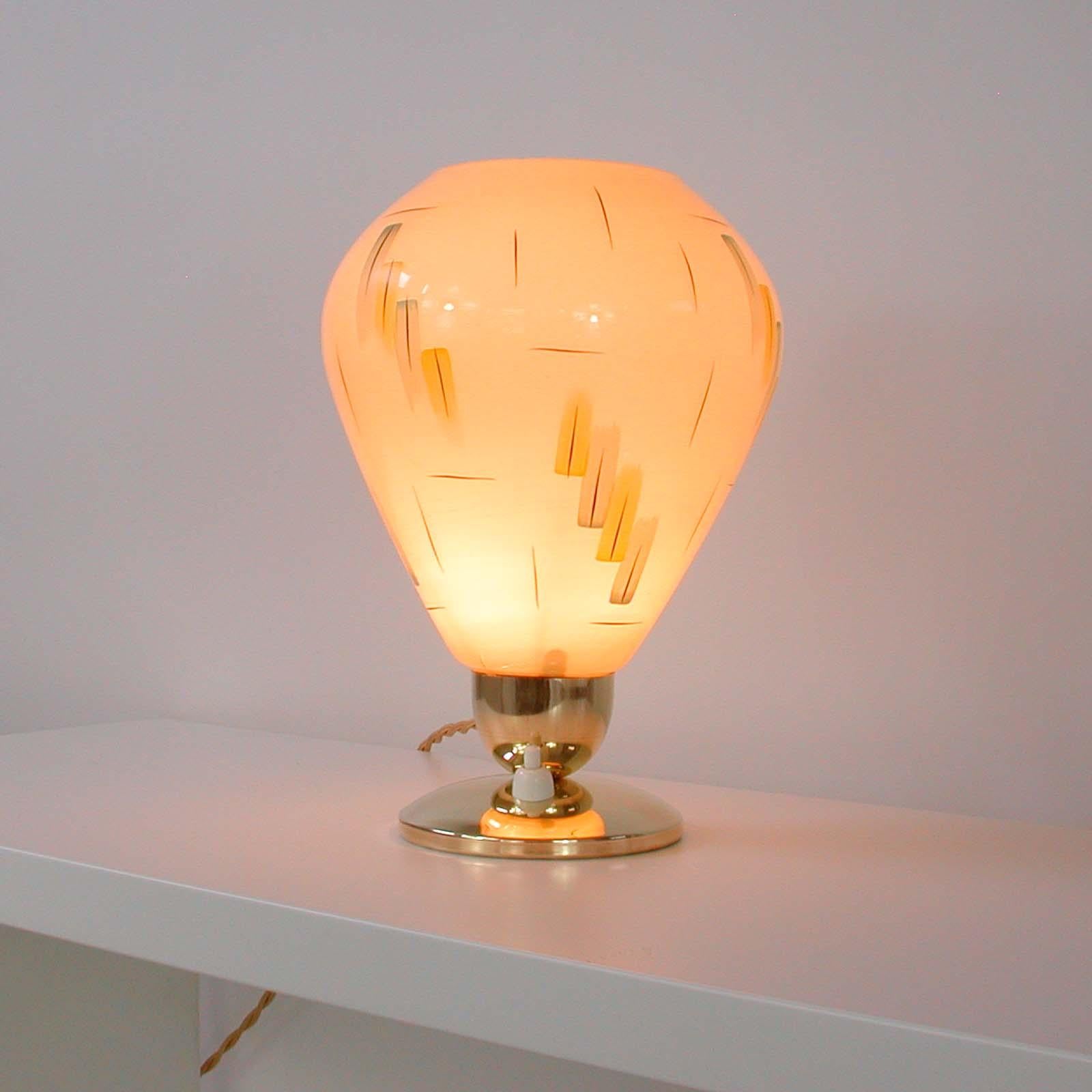 Midcentury German Glass and Brass Table Lamp, 1950s 3