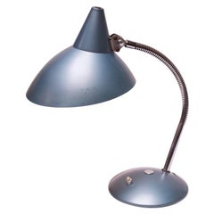 Retro Midcentury German Gooseneck Table Lamp in Metallic Blue by Helo Leuchten