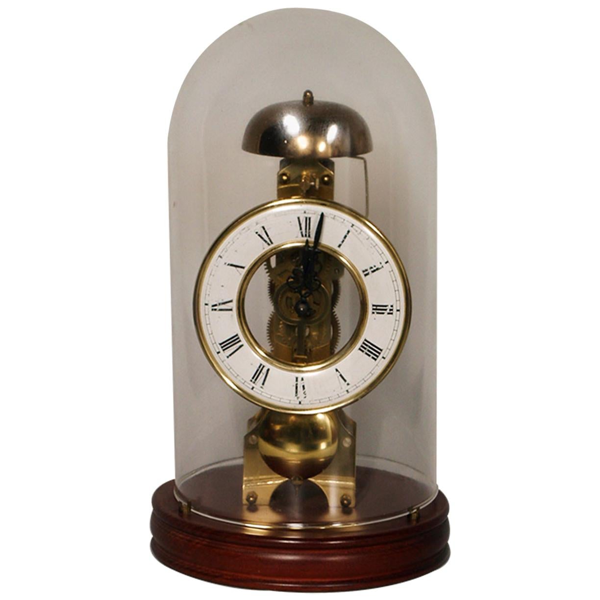 Midcentury German Mechanical Pendulum Table Clock with Glass by Franz Hermle