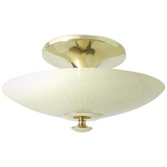 Midcentury German Opaline and Brass Flush Mount, 1950s