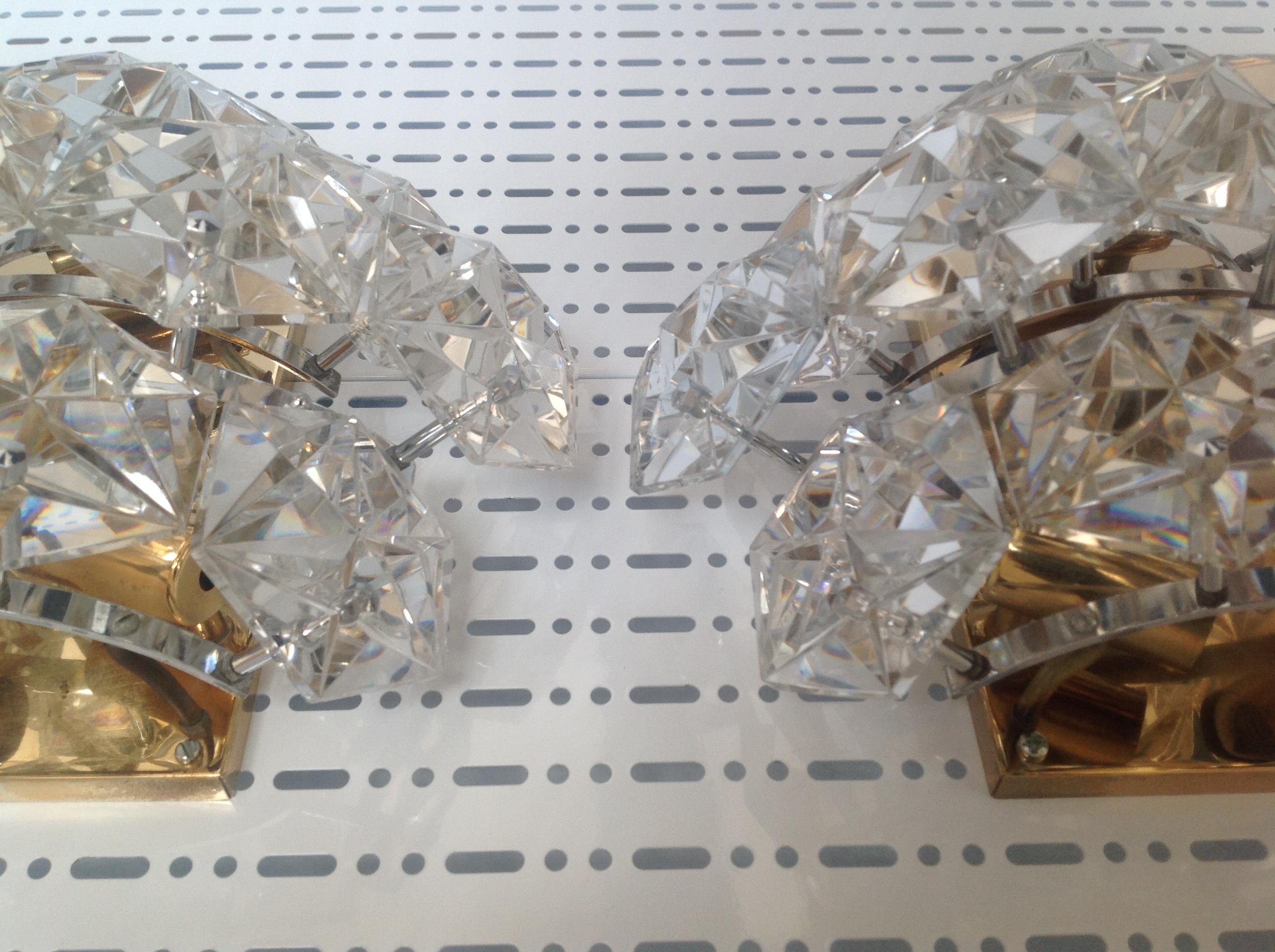 Pareja de grandes apliques de cristal alemanes de mediados de siglo, Kinkeldey, años 60 en venta 5