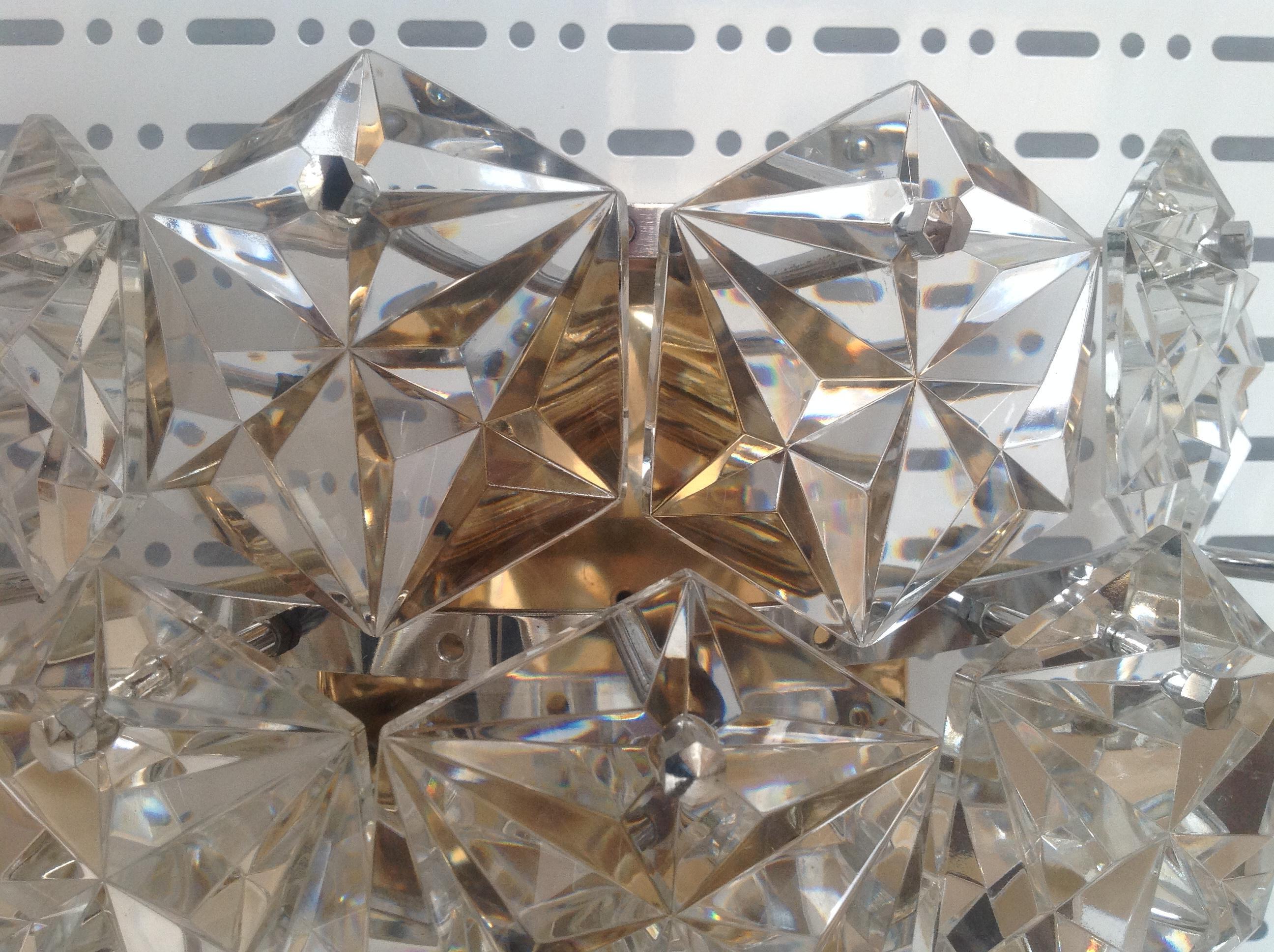 Pareja de grandes apliques de cristal alemanes de mediados de siglo, Kinkeldey, años 60 en venta 2