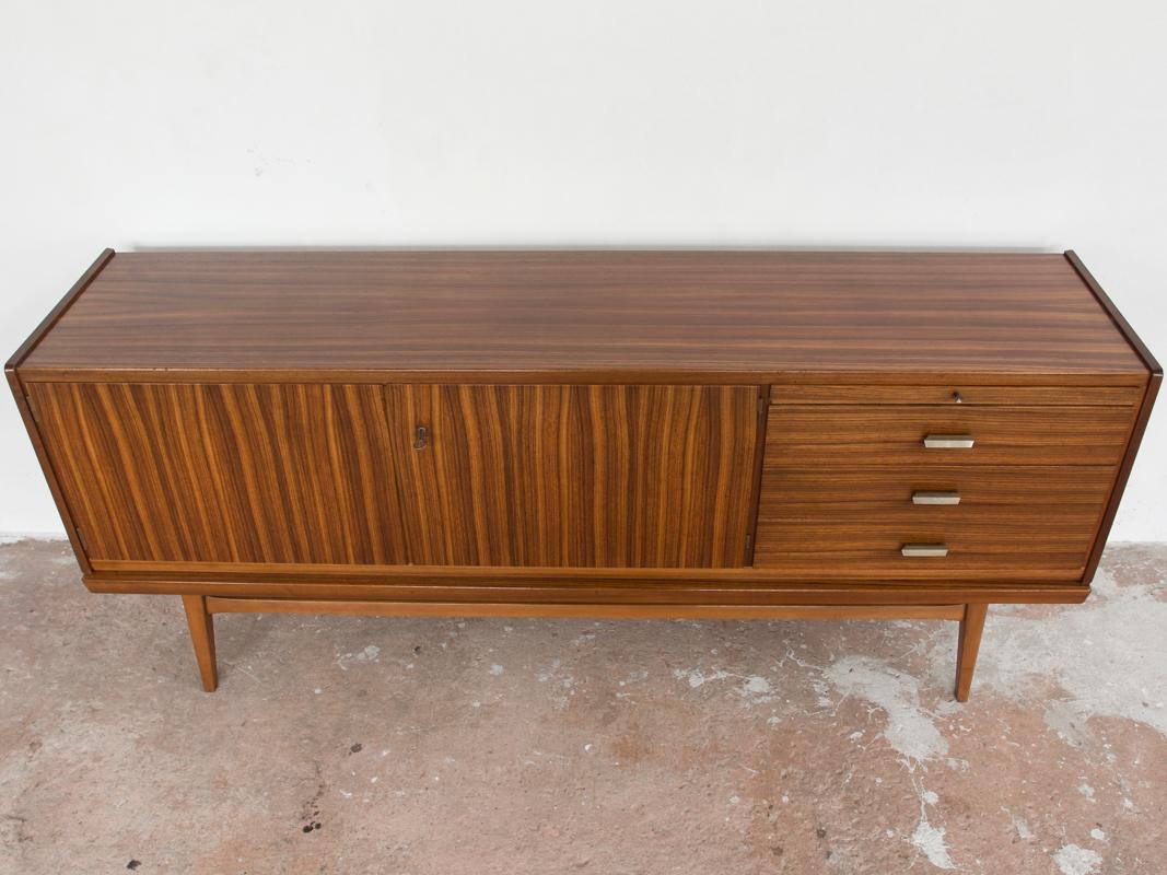 Midcentury German Sideboard in Zebrano Wood by Bär Möbel For Sale 4