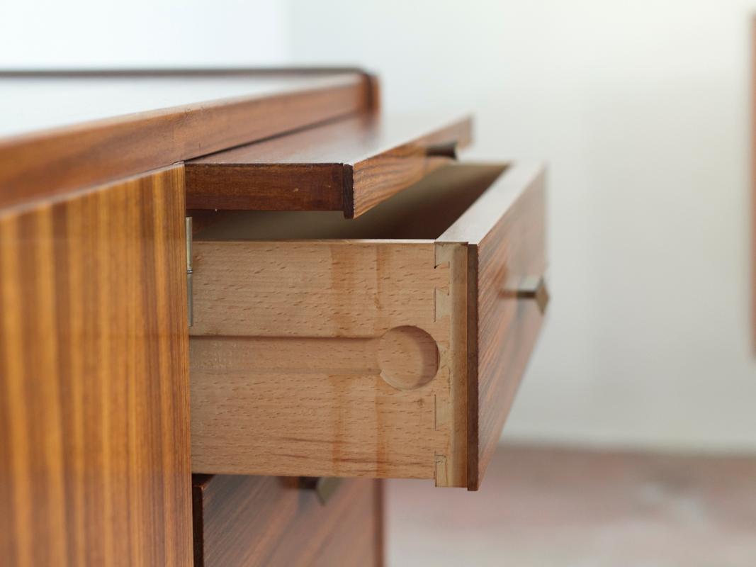 Veneer Midcentury German Sideboard in Zebrano Wood by Bär Möbel For Sale