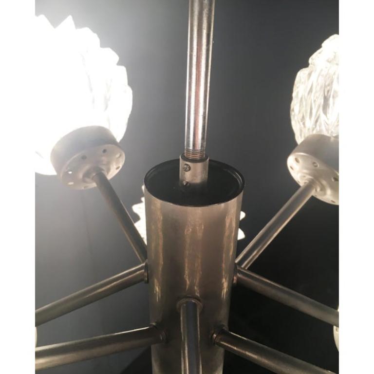 MidCentury German Space Age Glass and Metal Chandelier from Richard Essig, 1960s For Sale 5